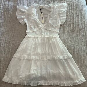 Pinch Ruffled Tea Length White Dress